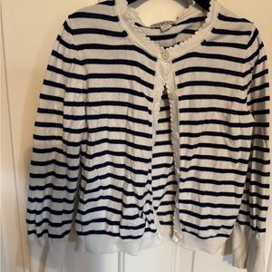 Crewcuts White and Navy Striped Button Cardigan